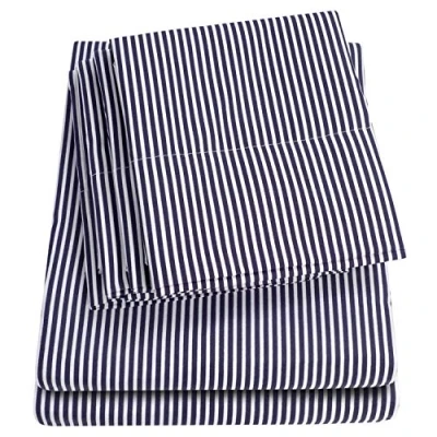Afbeelding van kingsize lakens 6 delig 1500 Supreme Collection fijn geborsteld microvezel diepe zak lakenset beddengoed 2 extra kussenslopen, voordelig, King, klassiek gestreept marineblauw