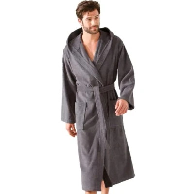 Afbeelding van Morgenstern heren luxe badjas met capuchon van puur katoen grijs M