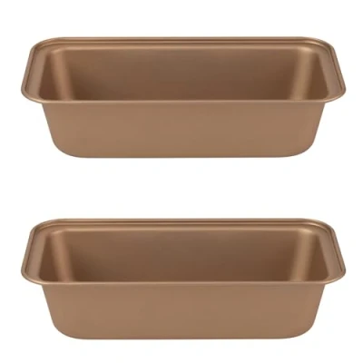 Afbeelding van Russell Hobbs COMBO 8124 Set of 2 Opulence 28 cm Non Stick Loaf Tins, Carbon Steel, PFOA Free, Easy Clean Bread Pan, Ideal Baking Pans for Making and Cakes, Stylish Design, Gold