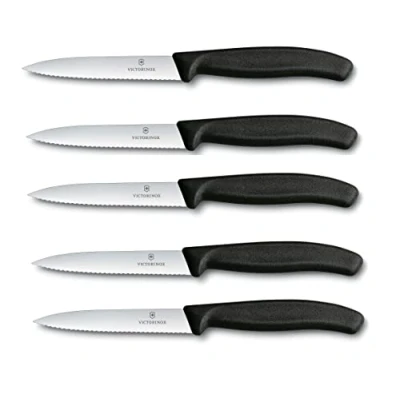 Afbeelding van Victorinox 5 delige set groentemessen Swiss Classic, zwart, 10 cm met gekartelde rand, tomatenmes