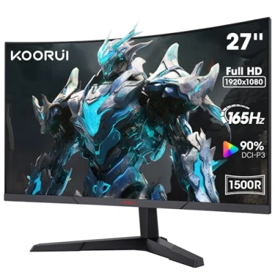 Afbeelding van KOORUI 27 inch gebogen gamingmonitor, FHD 1080p, 1ms responstijd, 180Hz verversingssnelheid, HDMI 2.0/DP 1.2, 250cd/m² helderheid, zwart 27E6CA