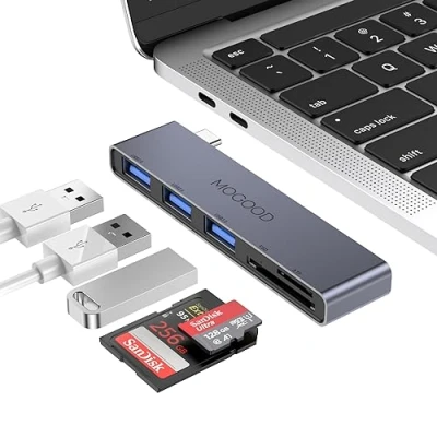 Afbeelding van MOGOODE USB C Hub,Multiport Adapter voor Macbook Pro en Air Accessoires,5 in 1 Dongle met 1xUSB 3.0,2xUSB 2.0,SD/TF Kaartlezer,Compatibel Laptop,Desktop,Macbook,Notebook,PS4,enz.