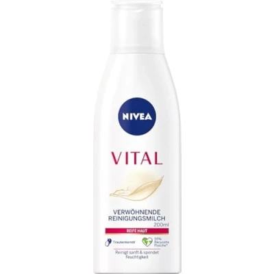 Afbeelding van NIVEA Vital verwennende reinigingsmelk, gezichtsreinigingsmelk voor rijpe huid, verwijdert make up en huidvuil grondig, zachte reinigingsmelk (200 ml)