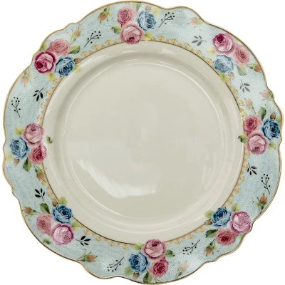 Afbeelding van Clayre &amp; Eef Dinerbord Ø 28 cm Blauw Wit Keramiek Rond Bloemen Eetbord