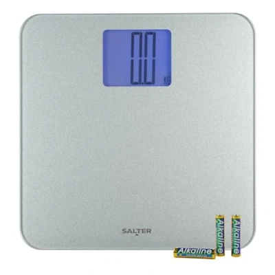 Afbeelding van Salter 9075 SVGL3R Premium Max elektronische weegschaal, maximale capaciteit 250 kg, supergroot LCD scherm, groot platform, tapijtvoeten, inclusief batterijen, zilverkleurige glitter