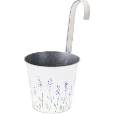 Afbeelding van Bloempot creme wit zinken emmer ophanghaak 14 x 13 26 cm