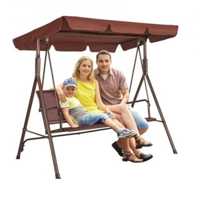 Afbeelding van VEVOR 3 zits terrasschommelstoel, terrasschommel met verstelbare luifel, veranda schommel armleuningen, Teslin stof en gelegeerd stalen frame, voor balkon, achtertuin, terras, tuin, zwembad, bruin