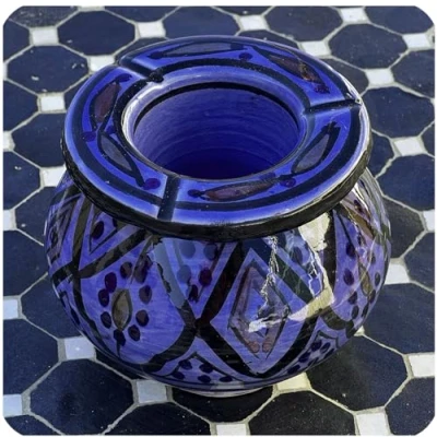 Afbeelding van Marokkaanse stormasbak, asbak, keramiek, windasbak, oosters, decoratie, groot, kleur blauw