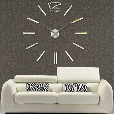 Afbeelding van FAS1 Moderne DIY Grote Wandklok Big Polshorloge Sticker 3D Spiegel Effect Acryl Home Office Afneembare Decoratie (Batterij Niet inbegrepen) Zilver