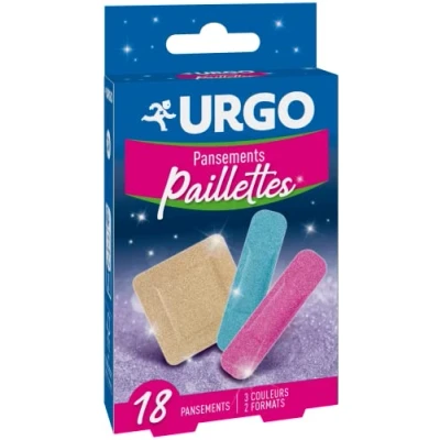 Afbeelding van URGO Glitterpleisters, 2 formaten, 3 kleuren, anti aanbakkompres, 18 beschermpleisters
