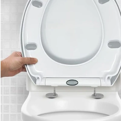 Afbeelding van CUQOO Ovale toiletbril met softclosemechanisme snelsluiting O vormige softclose wit langzaam sluitende verstelbare scharnieren heavy duty
