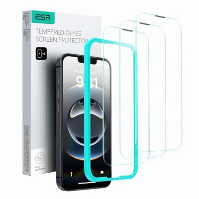 Afbeelding van ESR 3 stuks voor iPhone 14/iPhone 13/iPhone 13 Pro schermbeschermer, gehard glas film met eenvoudig te installeren frame, militaire bescherming, ultra sterk, krasbestendig