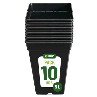 Afbeelding van GROWMANIA Set van 10 vierkante bloempotten voor planten, zwart, 5,5 l, kunststof, 18 x 25 cm