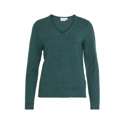 Afbeelding van Vila Dames VIRIL V hals L/S Knit Top NOOS 14042769, Ponderosa Pine/Detail: donker melange, XL