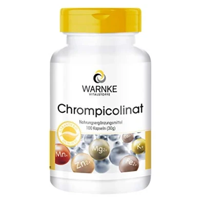 Afbeelding van Chroompicolinaat met 60µg chroom per capsule essentieel sporenelement veganistisch 100 capsules Warnke Vitalstoffe Duitse apothekerskwalitei