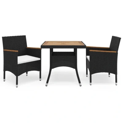 Afbeelding van 3 delige Tuinset poly rattan en acaciahout zwart