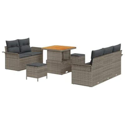 Afbeelding van vidaXL 8 delige Tuin Sofa Set met Kussens Grijs Poly Riet Acacia
