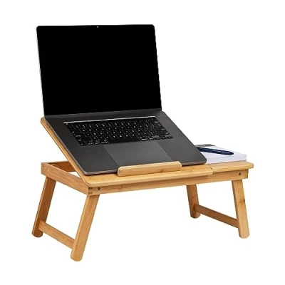 Afbeelding van Mind Reader Laptop knietablet klaptafel met lade, inklapbare poten, ontbijtdienblad, bruin, 8 inch L x 20,88 B 13 H