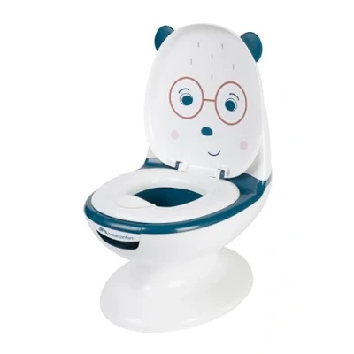 Afbeelding van Bebeconfort mini toilet, Baby potje voor zindelijkheidstraining, 1 4 jaar, 0 20 kg, Levensecht met spatschild, Echt spoelgeluid, Uitneembare pot, Eenvoudig te reinigen, Rubberen voet, Beer Blauw
