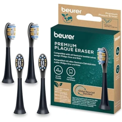 Afbeelding van Beurer SC Plaque Eraser opzetborstels voor elektrische tandenborstel, 4 vervangingsborstels Philips Sonicare sonische tandenborstels, geoptimaliseerde borstelhaartrilling, medium hardheidsgraad