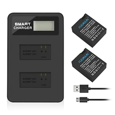 Afbeelding van FUGASUN 2 stuks 1600 mAh voor Gopro AHDBT 201/301 camerabatuur met dubbele batterijlader Hero 3 3+ 301, 201 batterij