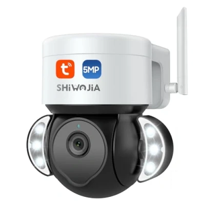 Afbeelding van SHIWOJIA WiFi buitencamera, Floodlight Cam 5MP bewakingscamera, bidirectionele audio, nachtzicht in kleur, SD kaartsleuf