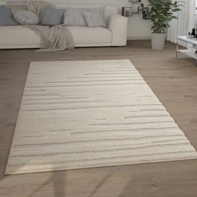 Afbeelding van Hoogpolig Vloerkleed Woonkamer Shaggy 3D Look Ethno Boho Vintage Zacht, Maat:160x220 cm, Kleur:Crème 2