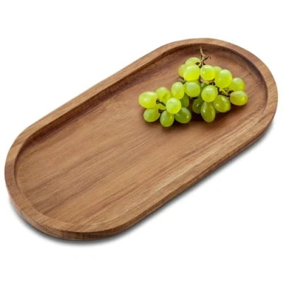 Afbeelding van COM FOUR® dienblad van acaciahout langwerpig decoratief bord serveerblad voor tafeldecoratie houten plank serveerbord snacks, kaas, worst (1 stuk ovaal)
