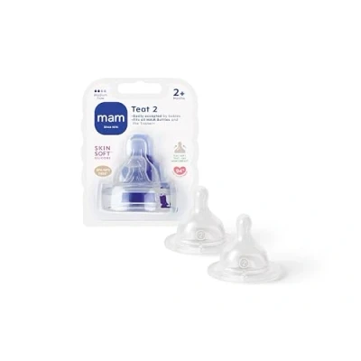 Afbeelding van MAM Teats Size 2, Suitable for 2+ Months, Medium Flow with SkinSoft Silicone, Fits All Baby Bottles, Feeding Essentials, Pack of 2