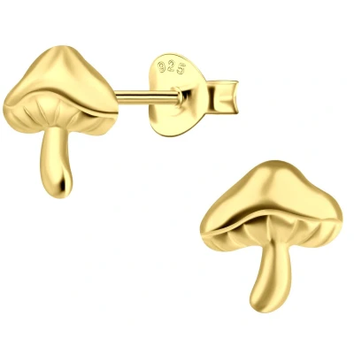 Afbeelding van JoyS Zilveren paddenstoel oorbellen 8 mm goldplated oorknoppen