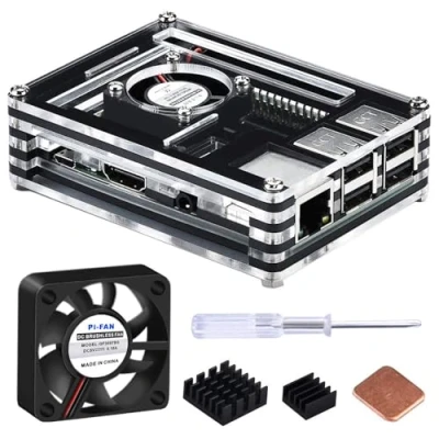 Afbeelding van GeeekPi Acryl hoesje voor Raspberry Pi 3 Model B, 3B+ met ventilator, 9 laags B+, 3/2 B (zwart en helder)