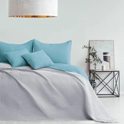 Afbeelding van AmeliaHome Sprei blauw grijs 260x280 bedsprei tweezijdig ultrasoon stiksel polyester softa