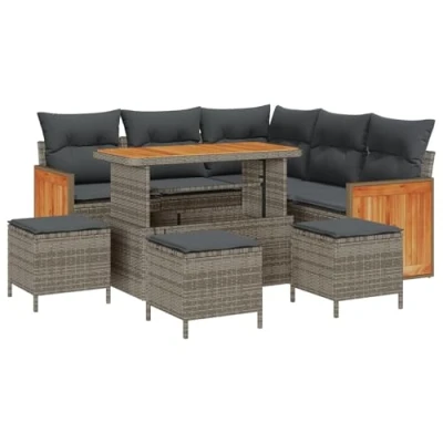 Afbeelding van vidaXL 9 delige Tuin Sofa Set met Kussens Grijs Poly Rattan Acacia