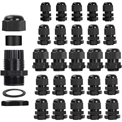 Afbeelding van Bolatus 25 stuks kabelwartels, IP68 waterdichte kabelwartels PG7 PG9 PG11 PG13.5 PG16 zwart, verstelbare kabelconnectorset met contramoer kunststof, instelbare kabelaansluitingen
