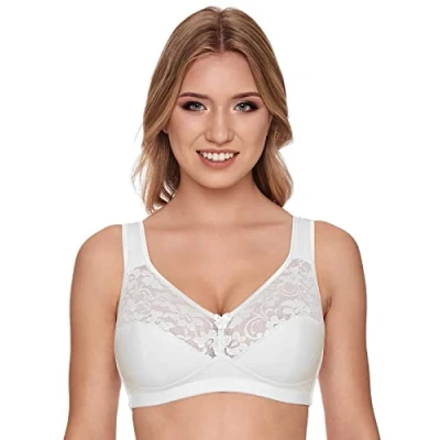 Afbeelding van SUSA Basic damesbeha zonder beugel met genaaide cups en anatomisch gevormde band onder de borst I optimale grip, meerkleurig (wit/zwart 215), 100D