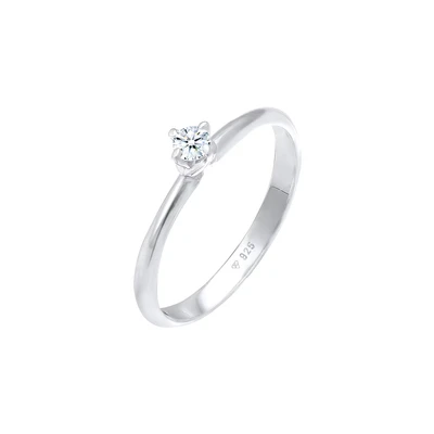 Afbeelding van Elli DIAMONDS Dames Solitaire Ring Filigraan Klassiek met Diamant (0.11 ct.) in 925 Sterling Zilver