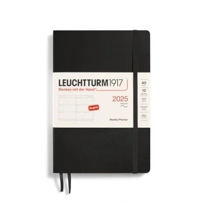 Afbeelding van LEUCHTTURM1917 370784 weekkalender 2025, medium A5 softcover 12 maanden planner, gelinieerd zwart, Engels