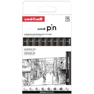 Afbeelding van Uni Ball Penetui, 8 stuks, gekalibreerde markers, 0,05 tot 1,2 mm, zwart, set Classic II