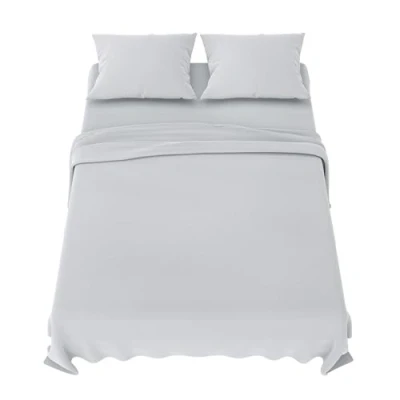 Afbeelding van Dreamzie beddengoedset 150x200 cm 4 stuks in microvezel hoeslaken laken voor 2 personen 230x270 kussenslopen 50x80 Oeko Tex gecertificeerd lichtgrijs