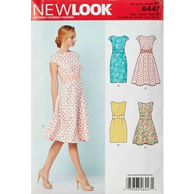 Afbeelding van New Look patroon 6447A, damesjurk, wit, handleiding niet in het Duits (mogelijk beschikbaar Nederlands).