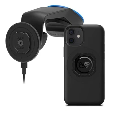 Afbeelding van Quad Lock Voorruit/Dashboard Telefoonhouder voor Auto met MAG Draadloze Oplaadkop V2 en Telefoonhoesje iPhone 12 Mini