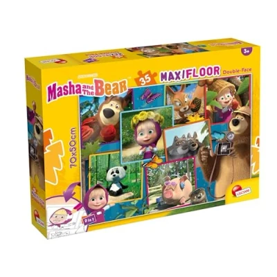 Afbeelding van LISCIANI Masha &amp; de Beer MaxiVloer 2 in 1 Puzzel 35 Stukjes Voor Kinderen vanaf 3 jaar 70x50 cm Dubbelzijdige Kleurplaat Ontwikkelt Vaardigheid en Creativiteit