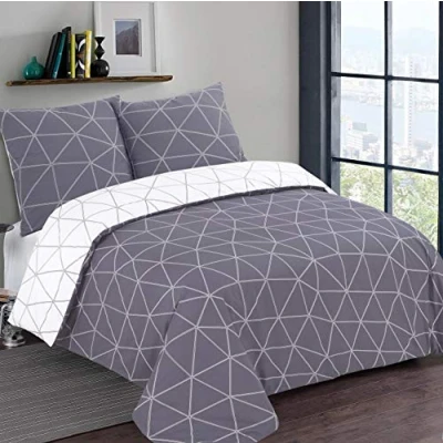 Afbeelding van Vision Omkeerbaar beddengoed Hugo grijs dekbedovertrek 240 x 220 cm met 2 kussenslopen voor standaardbedden tweepersoonsbed 100% katoen