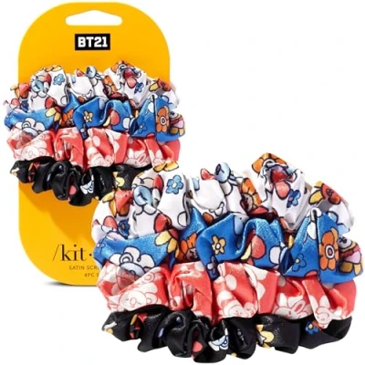 Afbeelding van BT21 x Kitsch satijnen haarscrunchies voor vrouwen, zachter dan zijden scrunchies haar, meisjes, haarbanden geen beschadiging,