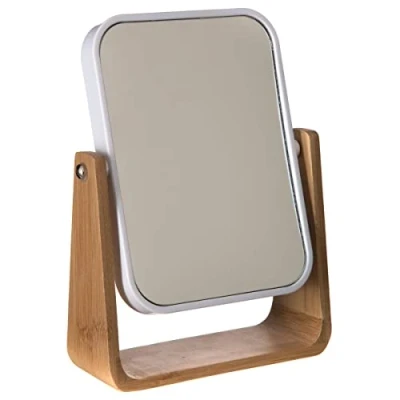 Afbeelding van Dubbele make up spiegel/scheerspiegel op voet 16 x 6 22 cm wit Badkamer scheerspiegels standaard