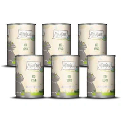 Afbeelding van MjAMjAM Premium natvoer voor katten natuurlijk lekker BIO rund, 6 pack (6 x 400g), graanvrij met extra vlees