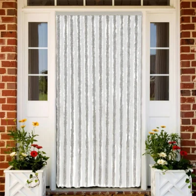 Afbeelding van Vliegengordijn 100x230 cm chenille lichtgrijs en wit