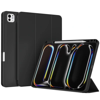 Afbeelding van iPad Pro 13 (2024) M4 Hoes: Accezz Smart Silicone Bookcase Zwart Kunstleder Tablet Hoezen Black Friday Deals