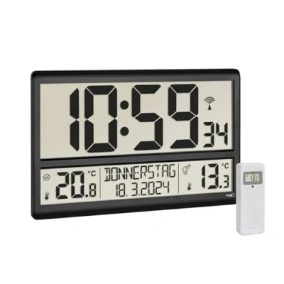 Afbeelding van TFA Dostmann 60.4521.01 Wandklok Zendergestuurd 360 mm x 28 235 Zwart Groot display