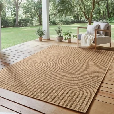 Afbeelding van SIMPEX Indoor &amp; Outdoor Vloerkleed robuust, weerbestendig en onderhoudsvriendelijk, met natuurlijke jute look, ideaal voor woonkamer, keuken, terras, tuin balkon, 200x290 cm